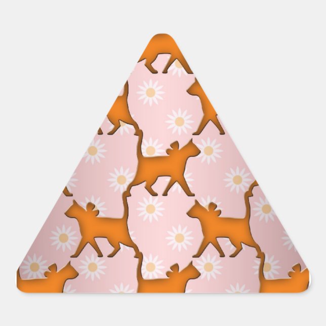Orange Cat Silhouette Pattern Triangle Sticker (Front)
