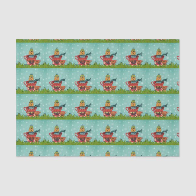 Orange Cat Sitting in a Teacup Christmas Pattern Tissue Paper (Front)