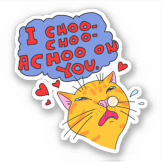 Orange Cat Sneezing With Love Text