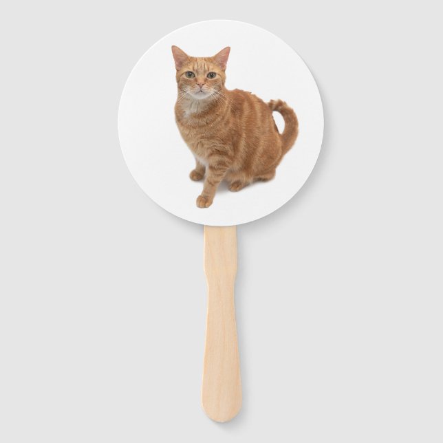 Orange Cat Standing Hand Fan (Front)