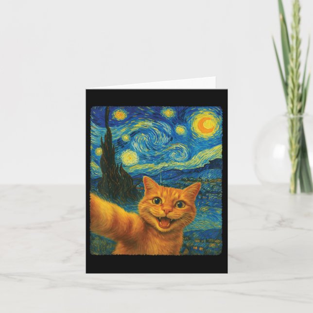 Orange Cat Starry Night Van Gogh Selfie Cat Mum Ca Card (Front)