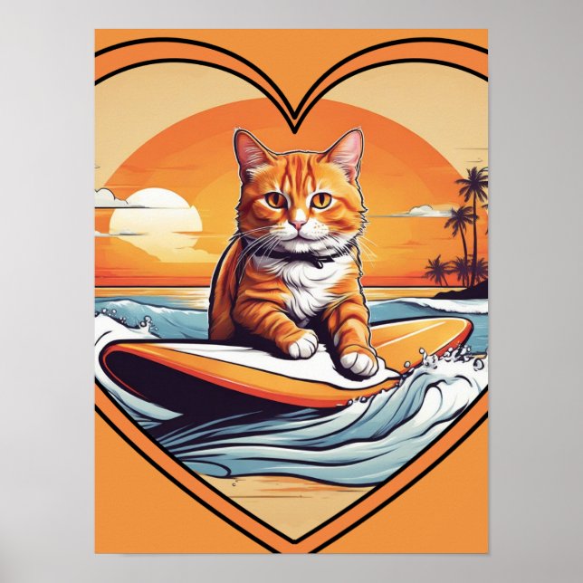 Orange Cat Surfing Poster (Front)