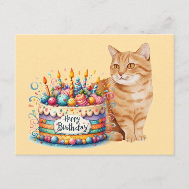Orange cat Tabby cat Happy Birthday  Postcard (Front)