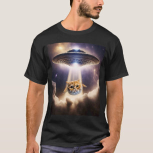 Orange Cat UFO Space Alien Cute Kitten Beam Up T-Shirt