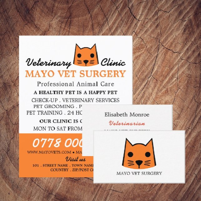 Orange Cat, Veterinarian, Veterinary Service Business Card (Creator Uploaded)