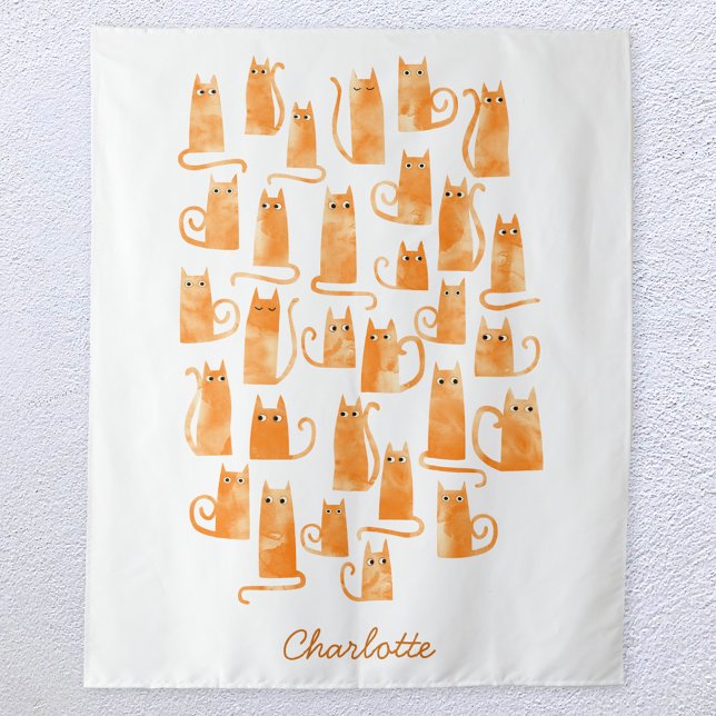 Orange Cat Watercolor Personalised Tapestry (Creator Uploaded)