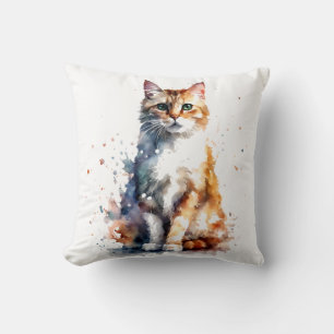 Orange Cat watercolor splash Cat 723 Cushion