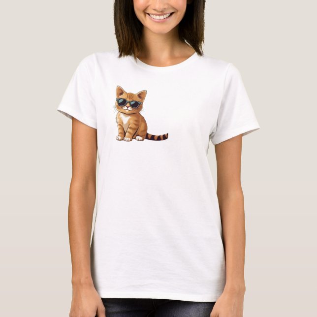 orange cat wearing sunglasses, funny cat T-Shirt (Front)