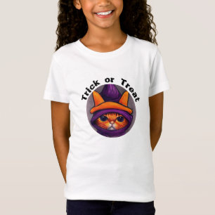 Orange Cat Witch Hat Trick or Treat Halloween T-Shirt