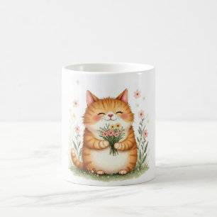 Orange Cat with a Bouquet of Flowers Coffee Mug