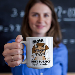 Orange Cat with Math Teacher Saying Coffee Mug