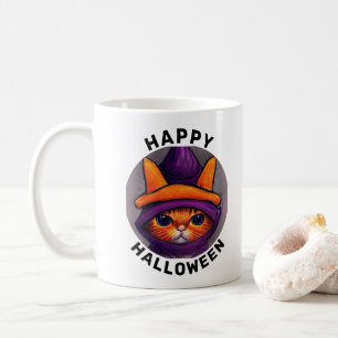 Orange Cat with Purple Witch Hat Halloween  Coffee Mug