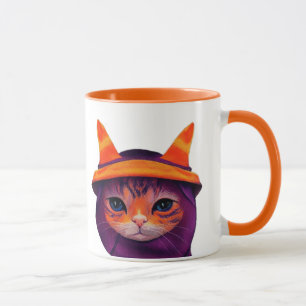 Orange Cat with Witch Hat Halloween Mug