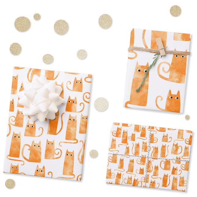 Orange Cat Wrapping Paper Sheet (Fun orange ginger cat watercolor gift wrapping paper sheets for animal lovers)