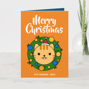 Orange Cat Wreath Orange   Merry Christmas Photo Holiday Card