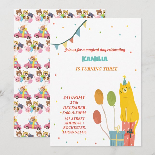   orange cats Birthday Invitation (Front/Back)