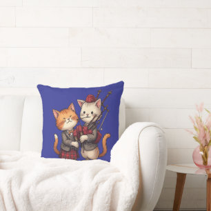 Orange Cats Playing Bagpipes and Wearing Plaid Cushion