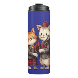 Orange Cats Playing Bagpipes and Wearing Plaid Thermal Tumbler