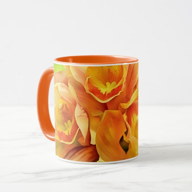 Orange Cattleya Orchid Flowers Floral Art Mug Cup (Front Left)