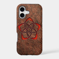 Orange celtic knot flower on genuine leather