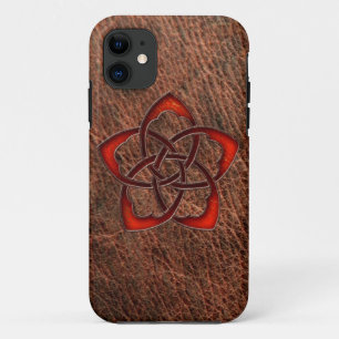Orange celtic knot flower on genuine leather iPhone 11 case