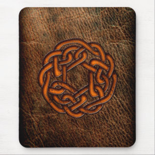Orange celtic knot on leather mouse mat
