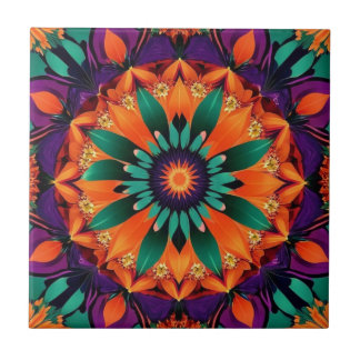 Orange Centred Teal Flower Tile