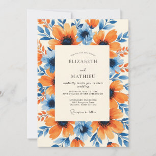 Orange Cerulean Vibrant Botanical Wedding Invitation