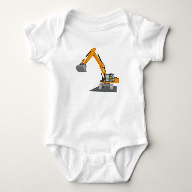 orange chain excavator baby bodysuit (Front)