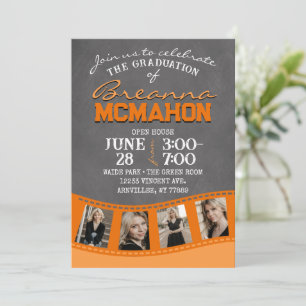 Orange Chalkboard Filmstrip 5 Picture Graduation Invitation