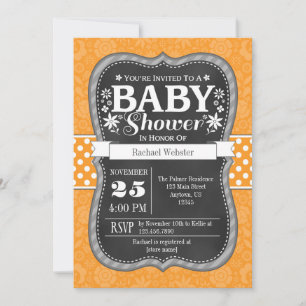 Orange Chalkboard Floral Baby Shower Invite