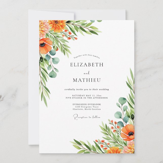 Orange Charming Summer Wedding Invitation (Front)