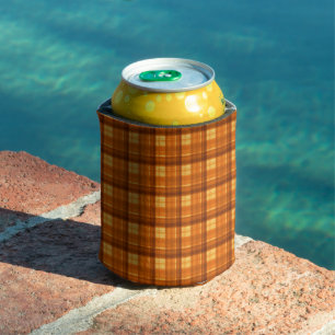 Orange Checked Tartan Print, Can Cooler