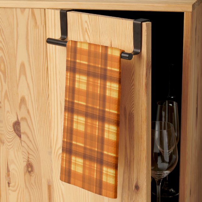 Orange Checked Tartan Print, Tea Towel (Thirds Fold)
