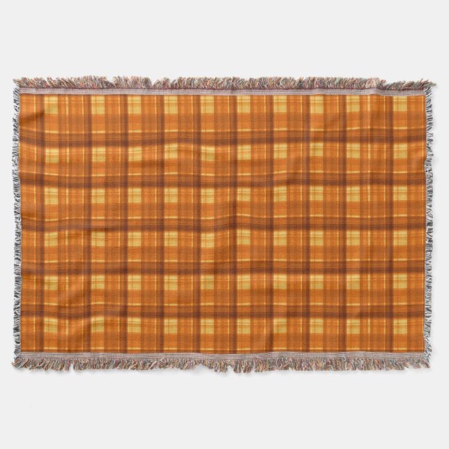 Orange Checked Tartan Print, Throw Blanket (Front)