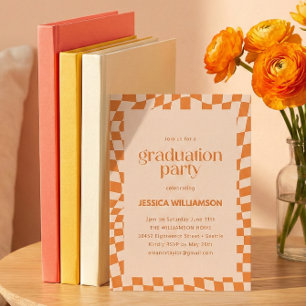 Orange Checker Modern Graduation Party 2026 Invitation