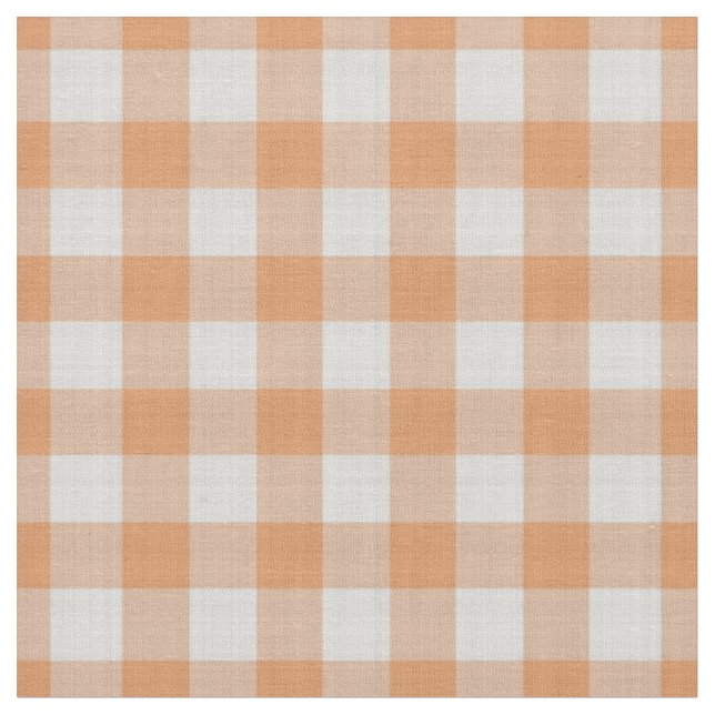 Orange Checkered Gingham Plaid Fabric (Close Up)