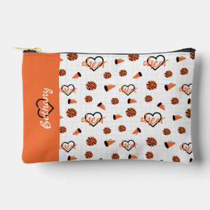 Orange Cheer Hearts, Pom Poms, Megaphone Pattern Accessory Pouch