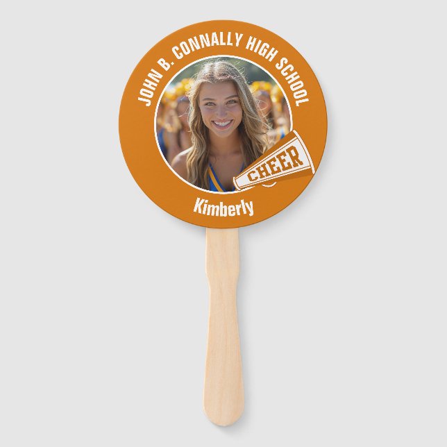 Orange Cheerleader Photo High School Parent Hand Fan (Front)