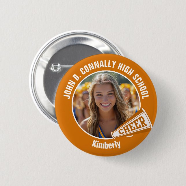 Orange Cheerleader Photo High School Spirit Cheer 6 Cm Round Badge (Front & Back)