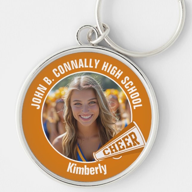 Orange Cheerleader Photo High School Spirit Key Ring (Front)