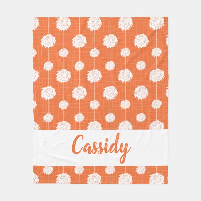 Orange Cheerleader Pom Pom Pattern Fleece Blanket (Front)