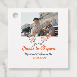 Orange cheers to 60 years anniversary wedding favour tags
