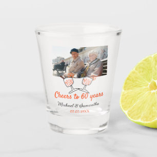 Orange cheers to 60 years anniversary wedding shot glass