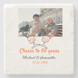 Orange cheers to 60 years anniversary wedding stone coaster