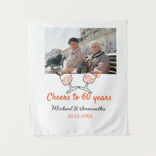 Orange cheers to 60 years anniversary wedding  tapestry
