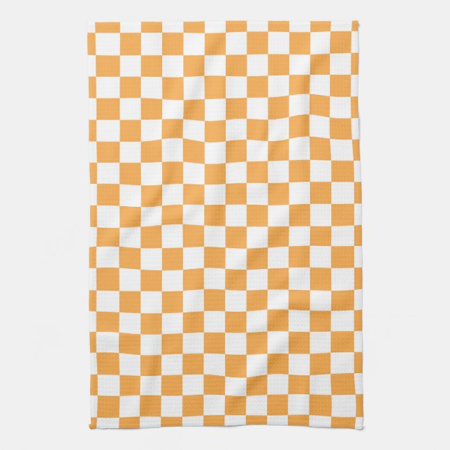 Orange Chequerboard Pattern Tea Towel (Vertical)