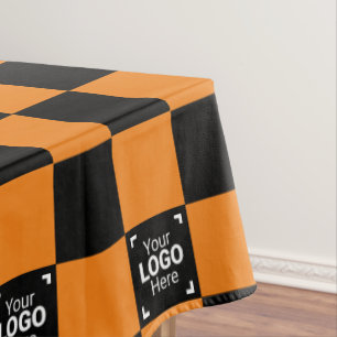 Orange Chequered Business Logo Work Event / Party Tablecloth