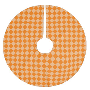 Orange Chequered Diamond Pattern Brushed Polyester Tree Skirt