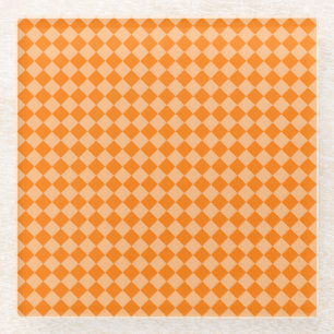Orange Chequered Diamond Pattern Glass Coaster